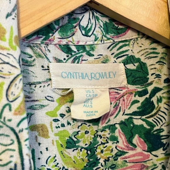 Cynthia Rowley Green and Pink Floral Shirt - Picture 2 of 6